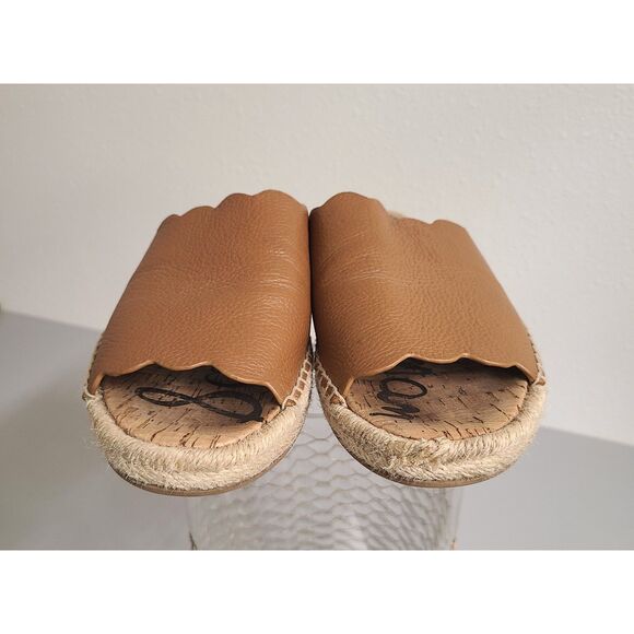 Sam Edelman Andy 10 Brown Leather Slip On Flat Espadrille Slides Sandals Minimal - Picture 3 of 7